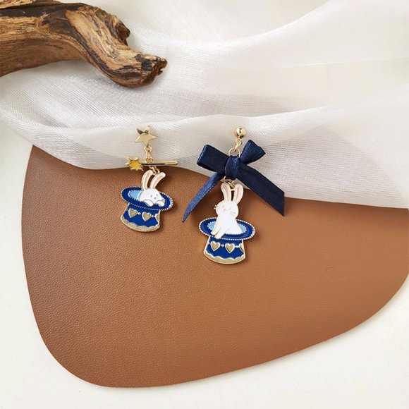 Blue Hat Bunny Earrings - Picture 2 of 5
